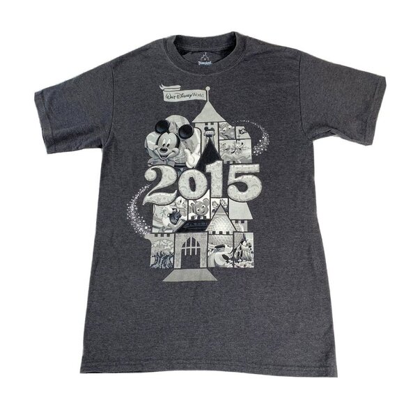 Disney Parks 2015 Mickey Mouse T-Shirt Mens S Gray Walt Disney World Hanes Retro - Picture 1 of 10